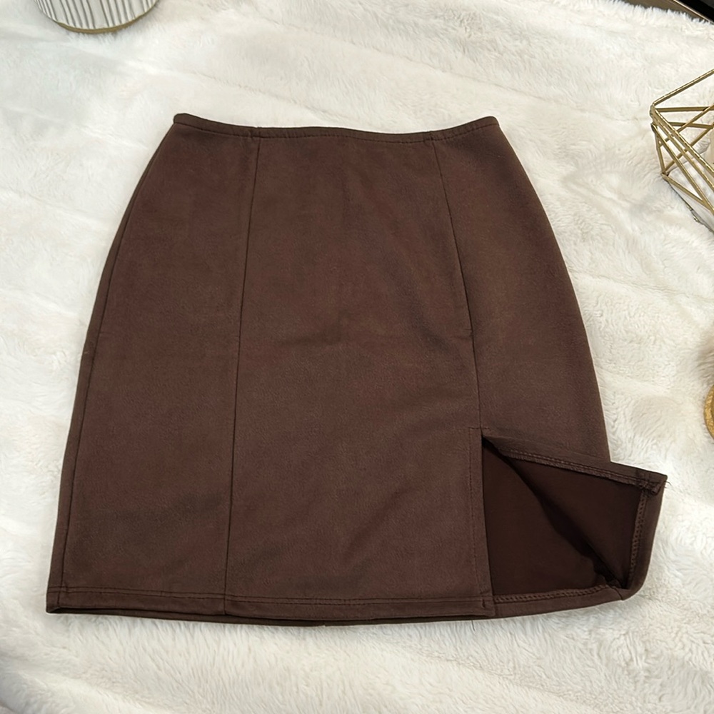 Women's Faux Suede Side Split Mini Skirt